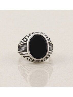 Men's Sterling Silver Black Onyx & Black Spinel Ring Size 11 3/4